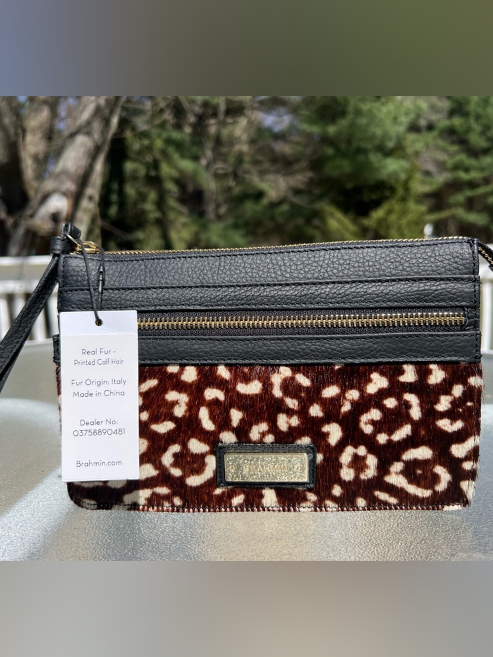 Brahmin Black Leather & Brown Leopard Calf Hair Clutch - Picture 5 of 8